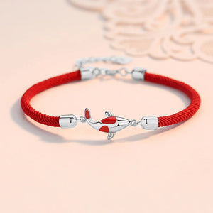 Silver Lucky Koi Pendant Woven Bracelet, Birthday Anniversary S88