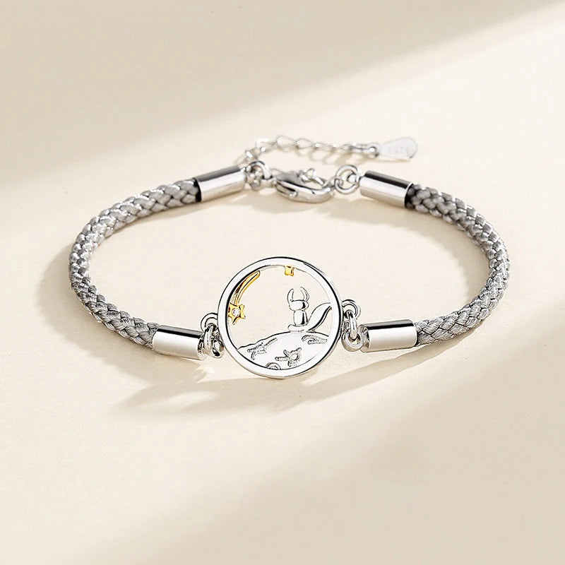 Silver Prince Little Fox Pendant Braided Bracelet