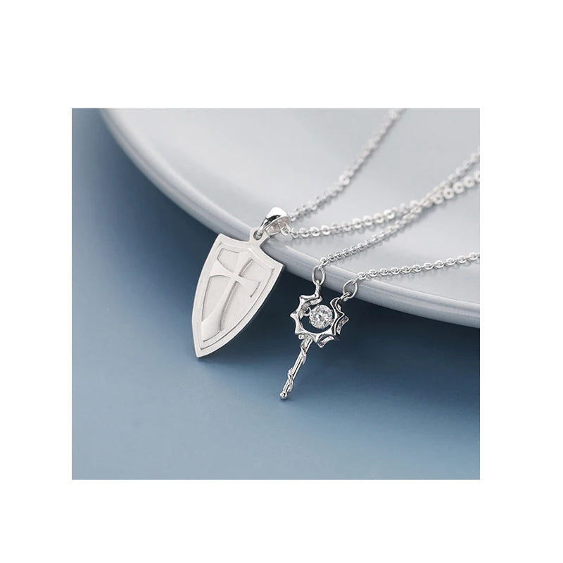 Silver Princess Knight Shield Pendant Necklace X293