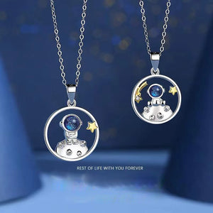 Silver Star Astronaut Pendant Necklace Jewelry