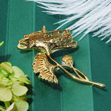 Elegant 14K Plated Pearl CZ Ginkgo Leaf Brooch