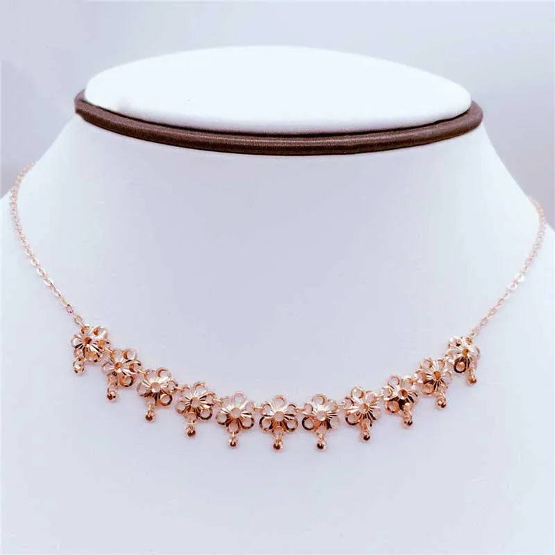 14K Rose Plated Purple Flower Tassel Pendant Necklace