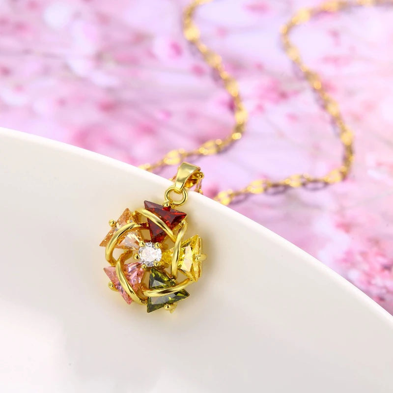 Colorful Flower Lip Chain Titanium Steel Necklace Female
