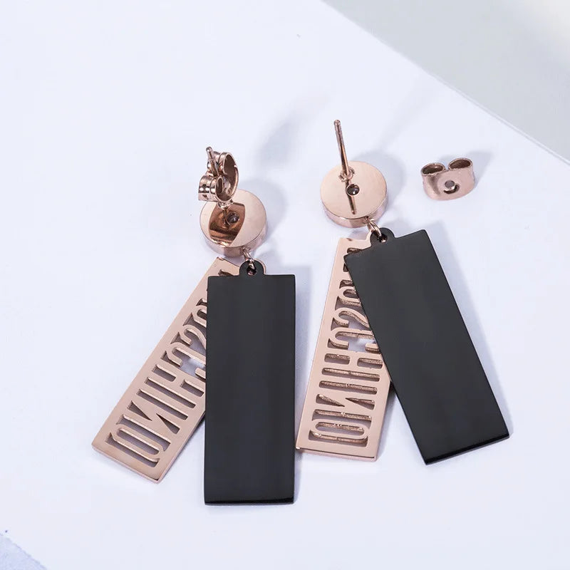 Rose Round Pendant Hollow Alphabet Earrings