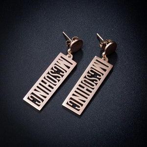 Rose Round Pendant Hollow Alphabet Earrings