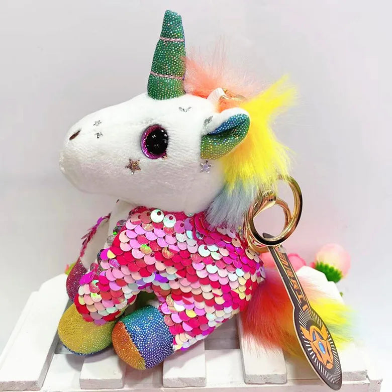 Sequined Unicorn Keychain Plush Toy Car Bag Pendant