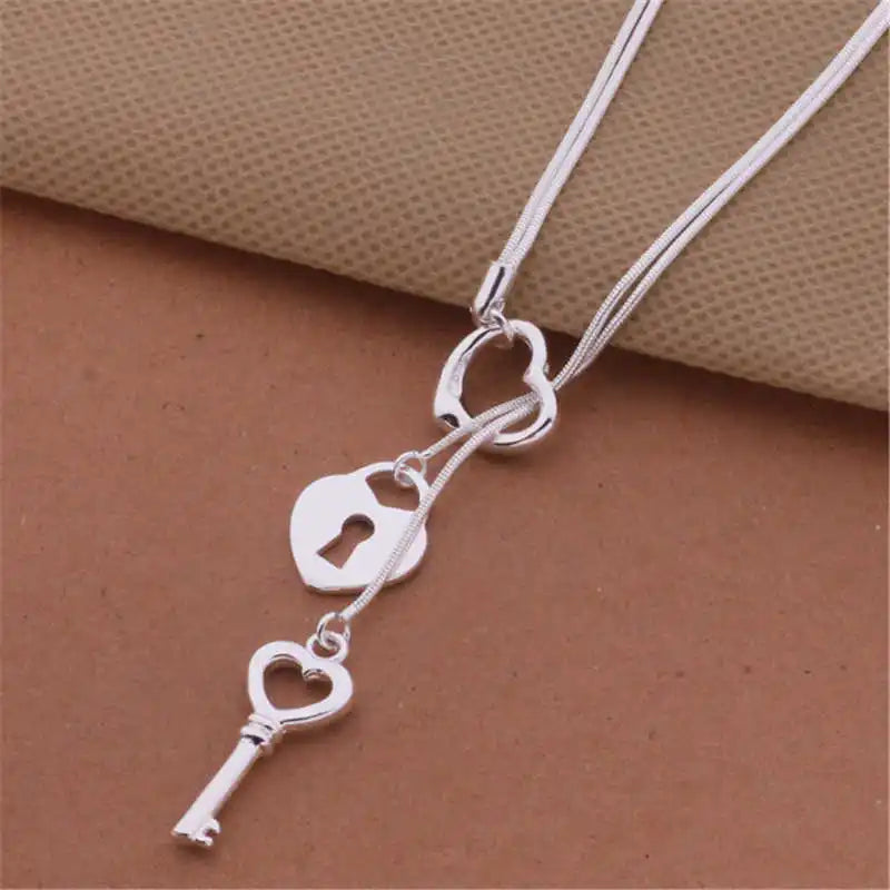 Creative Women's Snake Bone Love Lock Key Necklace