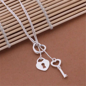 Creative Women's Snake Bone Love Lock Key Necklace