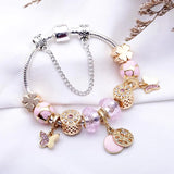 Crystal Ladies Bracelet DIY Feather Butterfly & Four-Leaf Clover Pendant