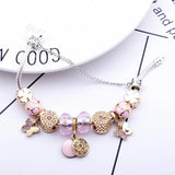 Crystal Ladies Bracelet DIY Feather Butterfly & Four-Leaf Clover Pendant