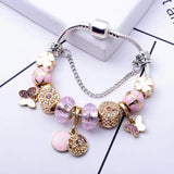 Crystal Ladies Bracelet DIY Feather Butterfly & Four-Leaf Clover Pendant