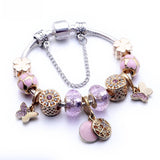 Crystal Ladies Bracelet DIY Feather Butterfly & Four-Leaf Clover Pendant