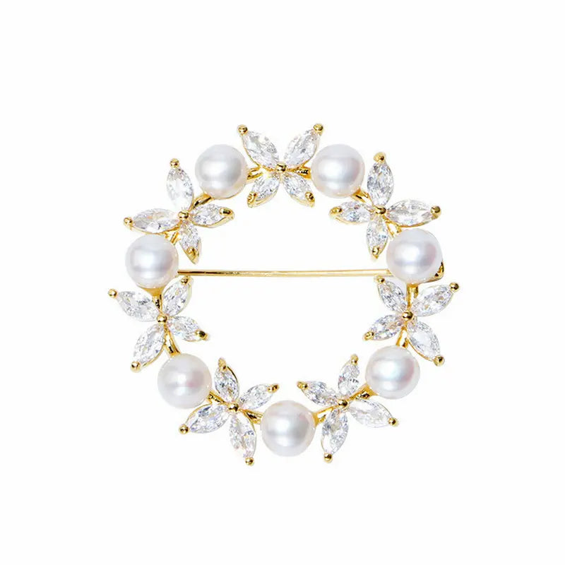 Cubic Zircon Pearl Butterfly Brooch Women's Jewelry Accessory
