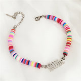 Initial Name Rainbow Candy Polymer Clay Charm Bracelet For Women