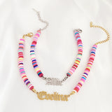 Initial Name Rainbow Candy Polymer Clay Charm Bracelet For Women