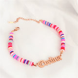 Initial Name Rainbow Candy Polymer Clay Charm Bracelet For Women