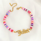 Initial Name Rainbow Candy Polymer Clay Charm Bracelet For Women