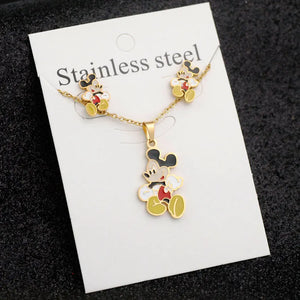 Mickey Stainless Steel Pendant Necklace Earring Set