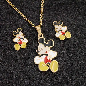 Mickey Stainless Steel Pendant Necklace Earring Set