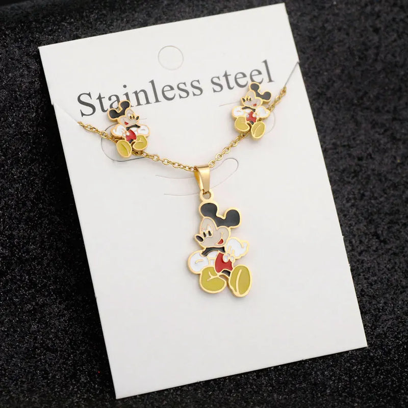 Mickey Stainless Steel Pendant Necklace Earring Set