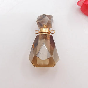 Carved Smoky Quartz Pendant Perfume Bottle Jewelry 33x20mm