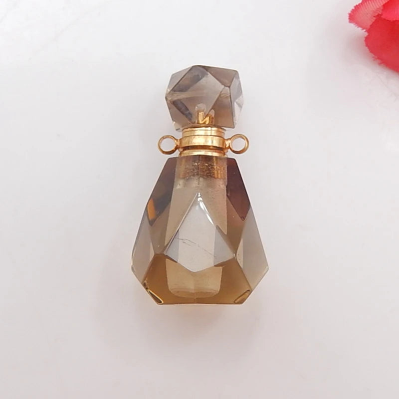 Carved Smoky Quartz Pendant Perfume Bottle Jewelry 33x20mm