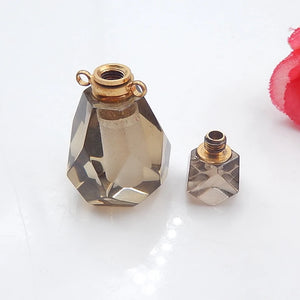 Carved Smoky Quartz Pendant Perfume Bottle Jewelry 33x20mm