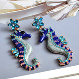 Seahorse Shaped Earrings Metal Crystals Drop Jewelry