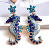Seahorse Shaped Earrings Metal Crystals Drop Jewelry