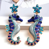 Seahorse Shaped Earrings Metal Crystals Drop Jewelry