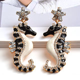 Seahorse Shaped Earrings Metal Crystals Drop Jewelry