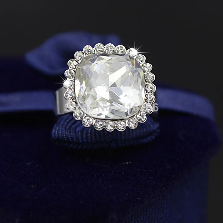 13mm Big CZ Austrian Crystal Ring Jewelry for Women Gift