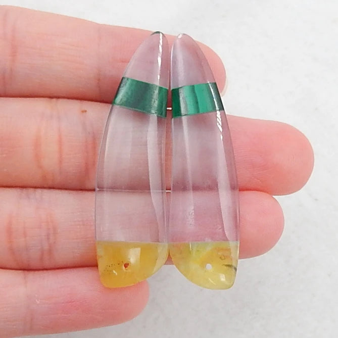 Intarsia Malachite Yellow Opal Quartz Gemstone Earrings Bead