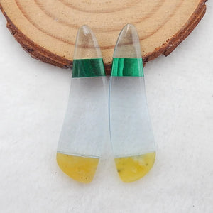 Intarsia Malachite Yellow Opal Quartz Gemstone Earrings Bead