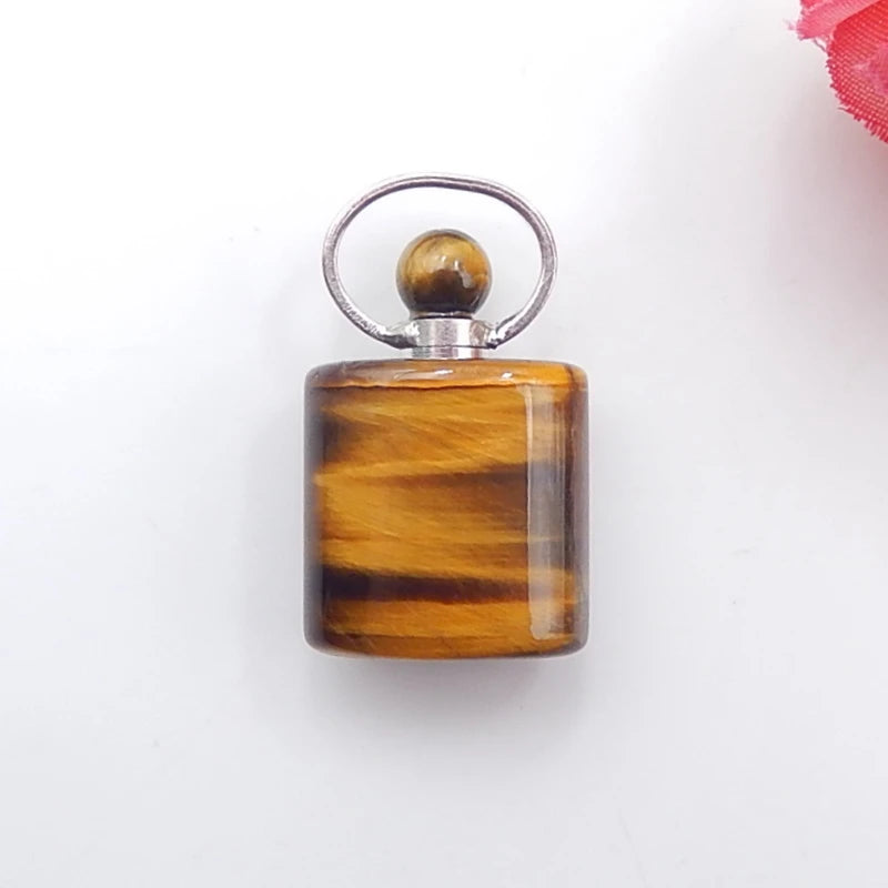 Natural Tiger Eye Carved Perfume Bottle Pendant Necklace Jewelry