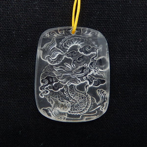 Natural Quartz Carved Dragon Pendant Bead 43x35x6mm