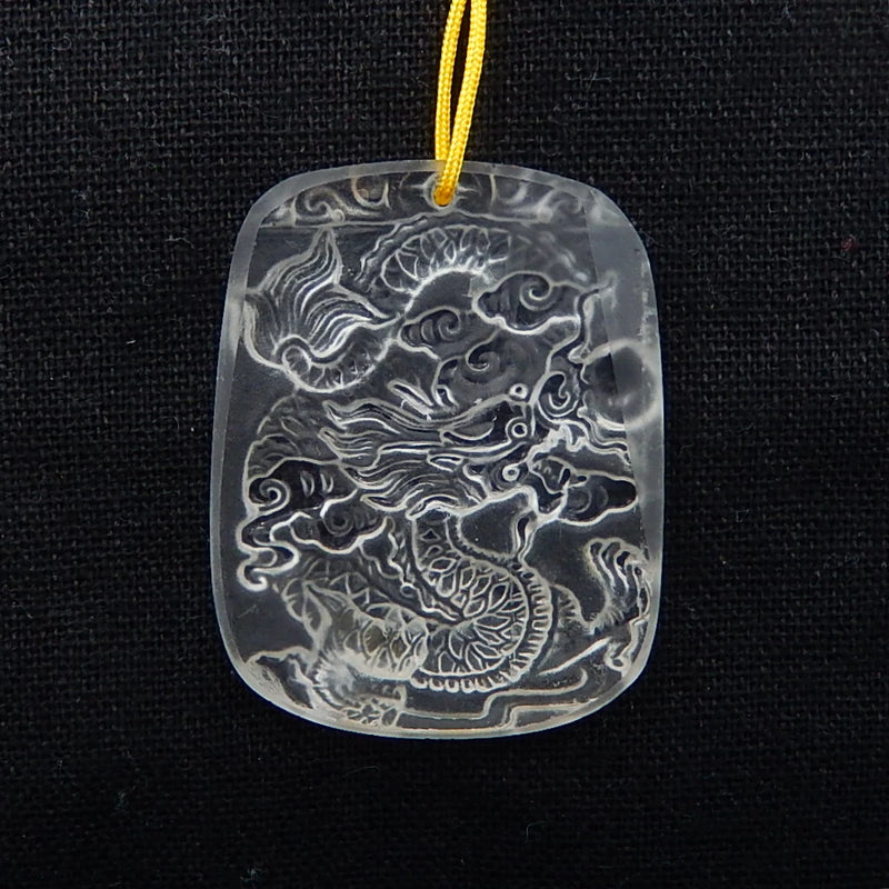 Natural Quartz Carved Dragon Pendant Bead 43x35x6mm