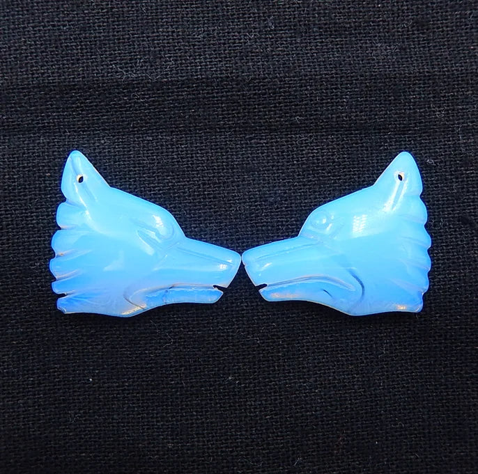 Wolf Head Opalite Carved Earrings Beads 29x24x4mm