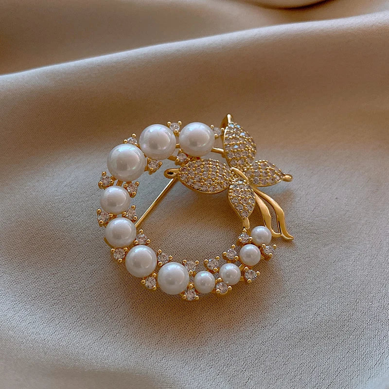 Copper Butterfly Pearl Brooch, Anti-Glare Women's Jewelry