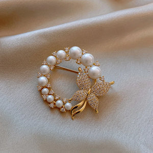 Copper Butterfly Pearl Brooch, Anti-Glare Women's Jewelry