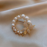 Copper Butterfly Pearl Brooch, Anti-Glare Women's Jewelry