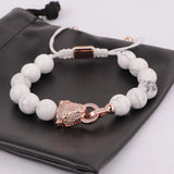 Leopard Charm Howlite Beads Macrame Bracelet for Women