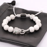 Leopard Charm Howlite Beads Macrame Bracelet for Women