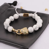 Leopard Charm Howlite Beads Macrame Bracelet for Women