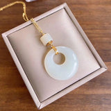 Natural Hetian Jade Hollow Pendant Necklace Chinese Retro Charming Jewelry