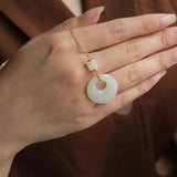 Natural Hetian Jade Hollow Pendant Necklace Chinese Retro Charming Jewelry