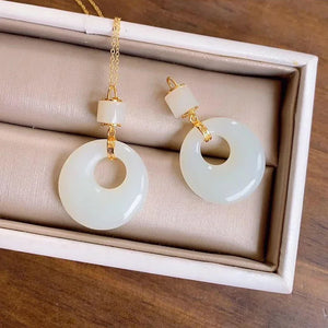 Natural Hetian Jade Hollow Pendant Necklace Chinese Retro Charming Jewelry