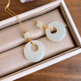 Natural Hetian Jade Hollow Pendant Necklace Chinese Retro Charming Jewelry