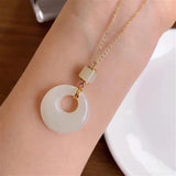 Natural Hetian Jade Hollow Pendant Necklace Chinese Retro Charming Jewelry