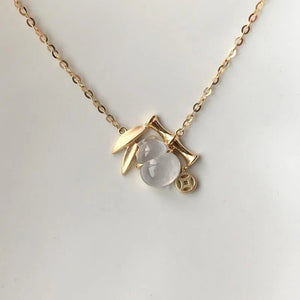 Chalcedony Bamboo Leaf Gourd Pendant Necklace Retro Silver Jewelry